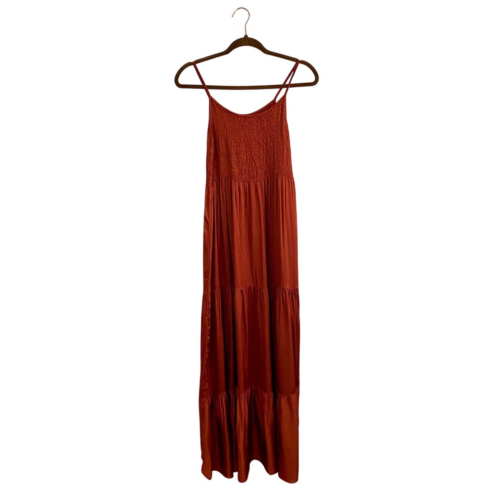 DW Design Royal Belle Di Italy Rust Smocked Tiered Rayon Viscose Maxi Dress
